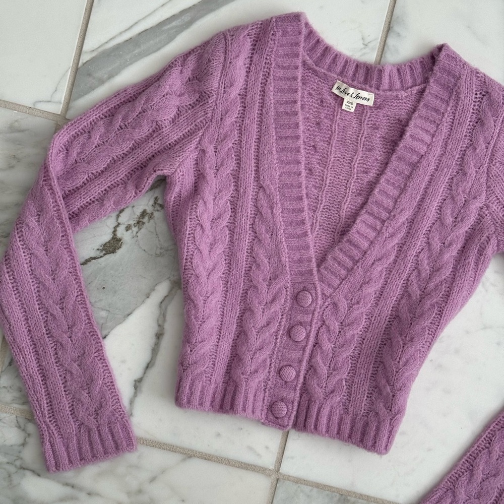 For Love And Lemons Purple Cable Knit Cardigan